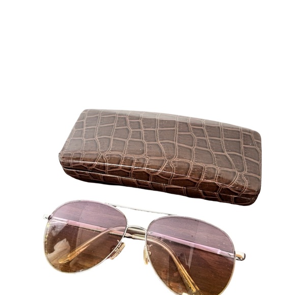 Accessories - Aviator Sunglasses with Brown Croc Hard Case - Pink Gradient Lenses